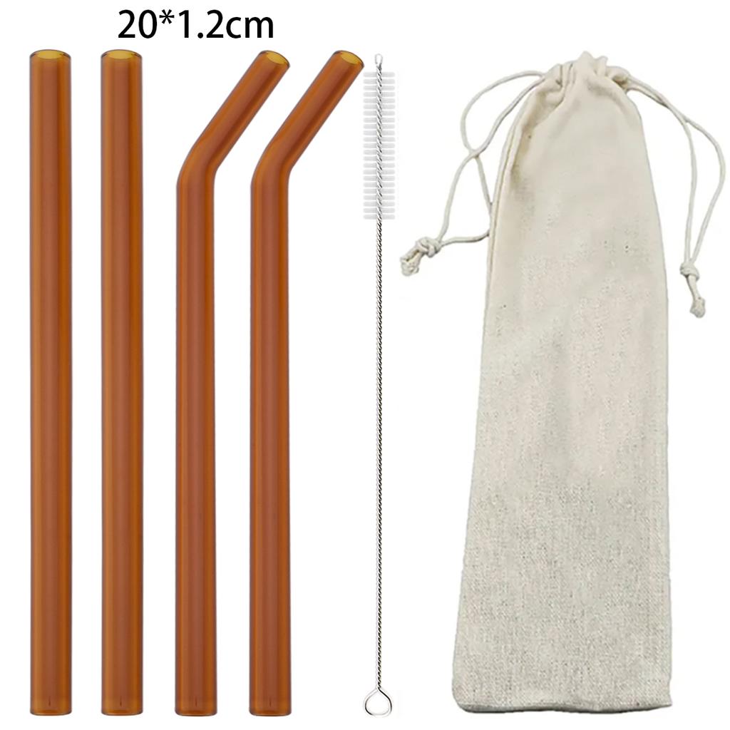 6pcs Reusable High Borosilicate Glass Straw Set Wide 12mm Pearl Milkshake Bubble Tea Straw with Brush Storage Bag Bar Accessorie