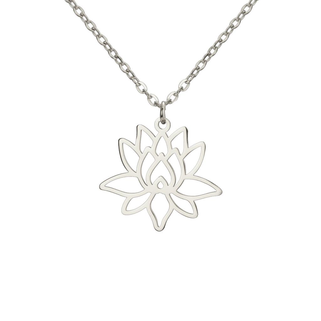 Titanium Steel Cut Lotus Pendant Necklace Women Simple Hollow Floral Jewelry