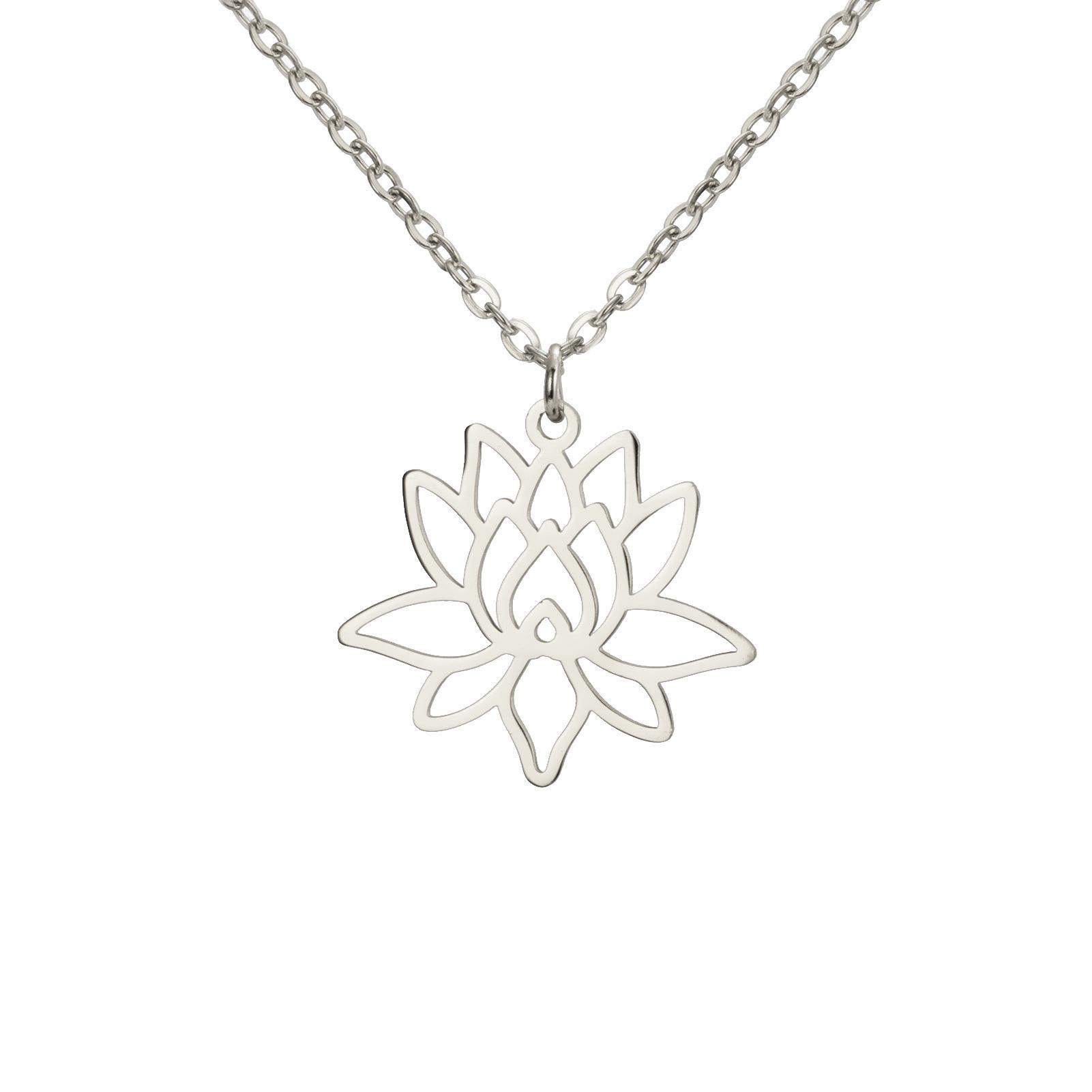 Titanium Steel Cut Lotus Pendant Necklace Women Simple Hollow Floral Jewelry