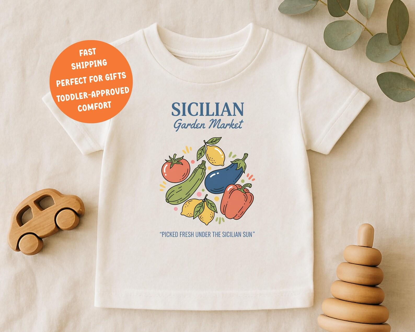 Farmers Market Shirt for Kids: Sicilian Garden Market Tee, Toddler Vegetable Shirt, Summer Market Outfit 110