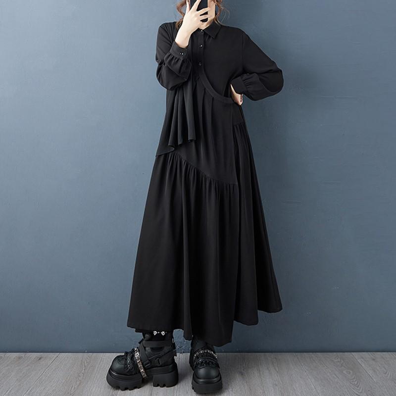 Long Sleeve Plus Size Black Vintage New In Dresses for Women Spring Autumn Casual Loose Shirt Dress