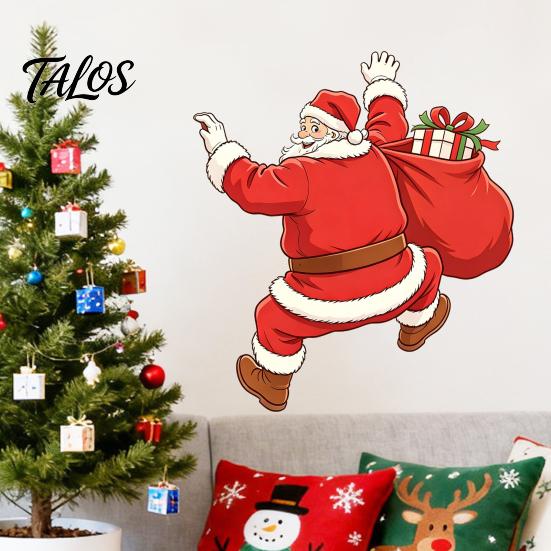 Weatherproof Holiday Stickers Christmas Wall Sticker, Self‑Adhesive Climbing Santa Claus Decals, Funny Window Clings Mural Decor for Living