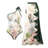 2025 Women's Retro One-Shoulder Swimsuit and Chiffon Bikini Set