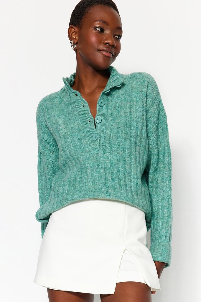 Women's Fashionable Stylish Sweater Stone Wide Fit Soft Textured High Collar Knitwear Sweater