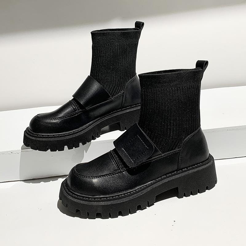 

Осень и Зима Женские Ботинки Уличная Мода Вязаные Ботильоны Ботинки Мартин Повседневные Ботинки для Ходьбы 40 чёрный