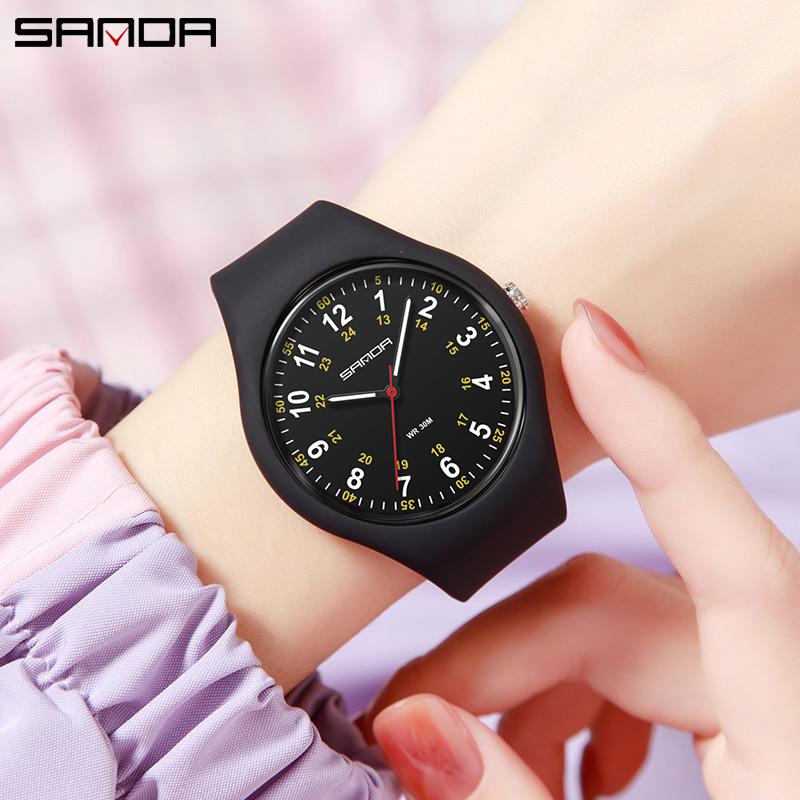 SANDA Minimalist Fashionable Student Sports Waterproof Silicone Quartz Watch Boy Girl Casual Clock Children Gifts