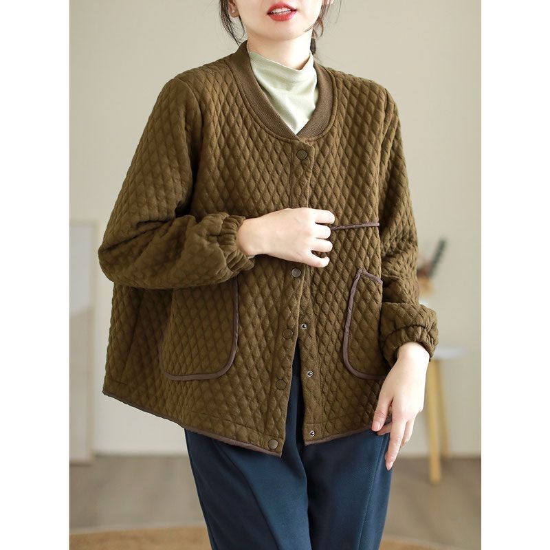 Baseball Collar Jacket Women's Autumn Diamond-shaped Fashion Thin Cotton Jacket