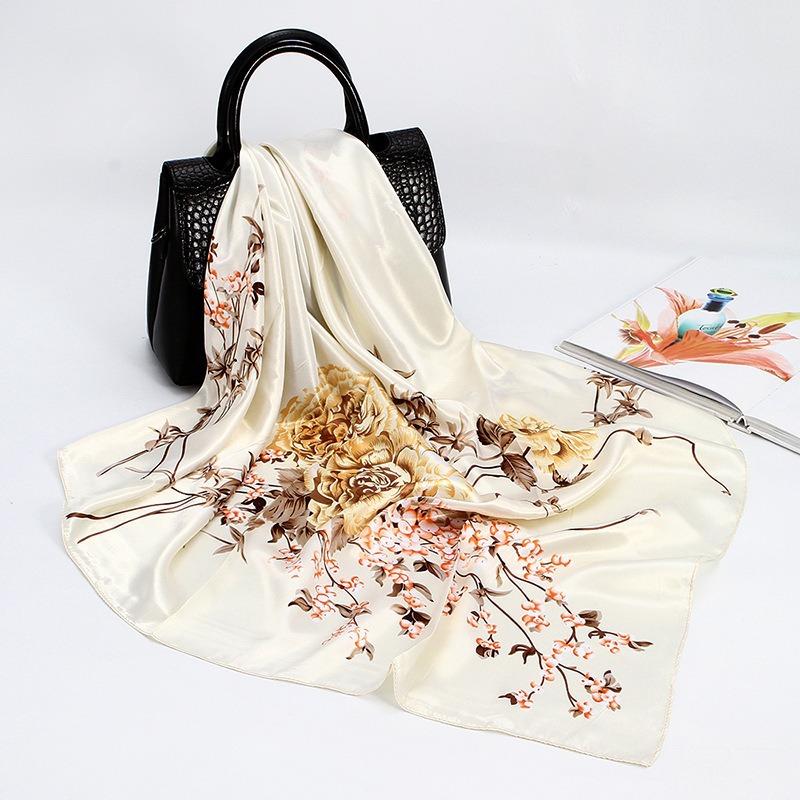 

Шелковый шарф, платок на голову, женский искусственный шелковый шарф, атласная шаль с цветочным принтом, подарок на День Богини 90*90cm