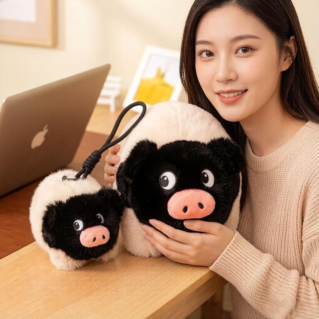 Pink Piggy Doll Stuffed Plush Toy Standing Black Face Fatty Animal Plushie Appeasing Birthday Gift
