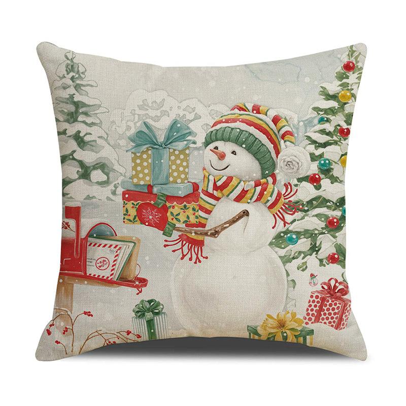 Christmas Snowman Linen Throw Pillow Cover Cartoon Printed Cushion Covers Sofa Bed Car Home Decor Holiday Decorative Pillowcase