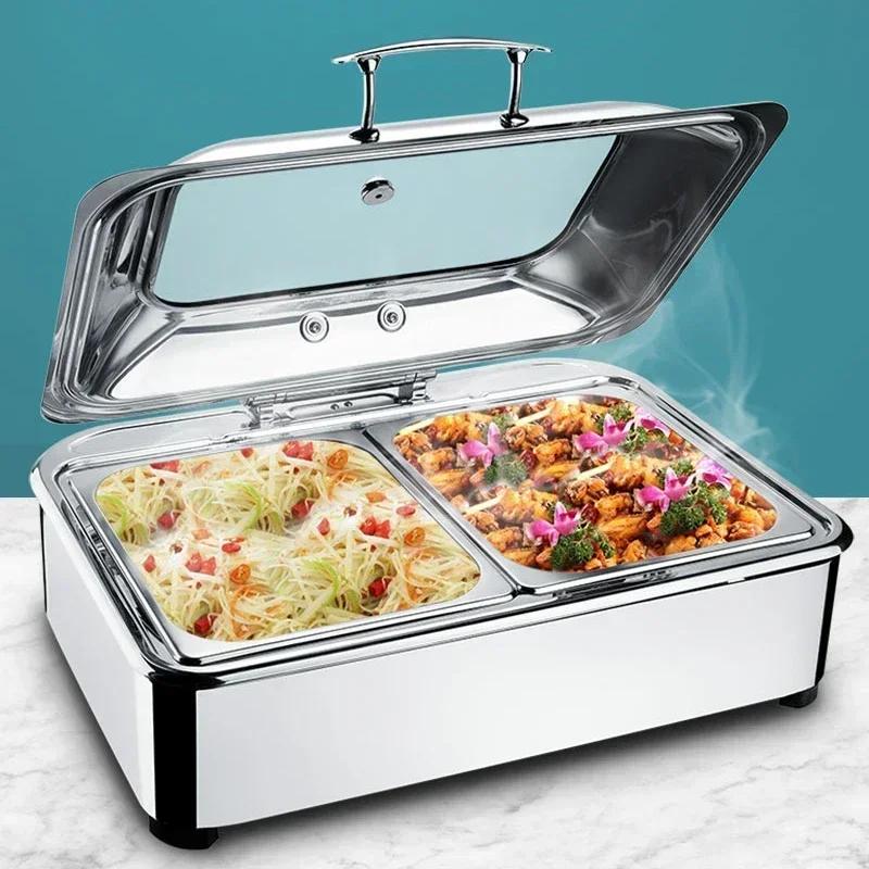 Electric heating insulation furnace Hotel breakfast stove Square Buffet Furnace tableware Stainless steel hydraulic buffet stove