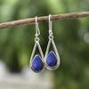 Solid 925 Sterling Silver Lapis Lazuli Gemstone Women Dangle Handmade Earring Anniversary Gift Jewelry