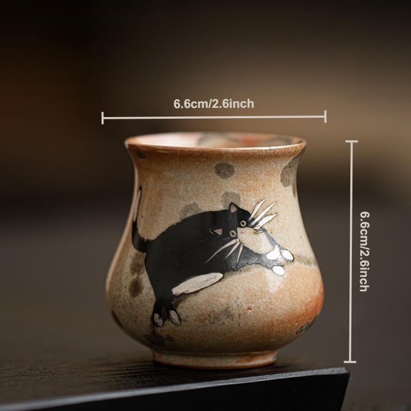 Ru Kiln Zhiye Cat Tea Cup Ceramic Retro Porcelain Teacup Master Cup Small Tasting Mug Chinese Kung Fu Japanese Household Teaware