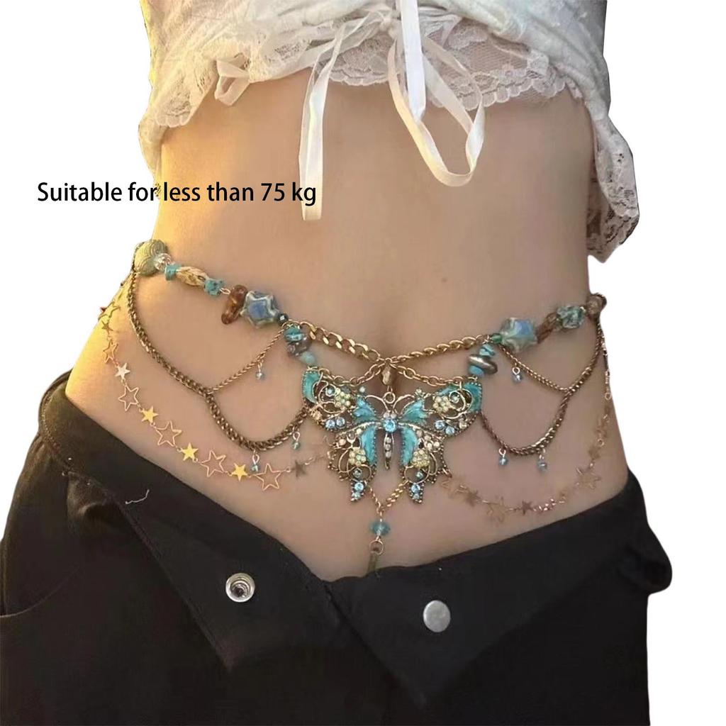 Heavy Duty Waist Belt Stylish for Stage Dance Music Festival Jeans Dress Belt Body Jewelry Chain Butterfly Belly Dance