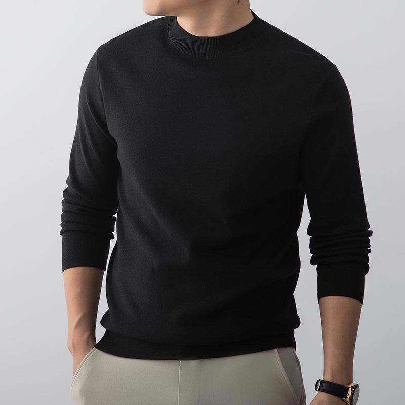 Men s Wool Knit Half-High Collar Sweater - Old Money Style Autumn/Winter Long Sleeve Base Layer 4XL