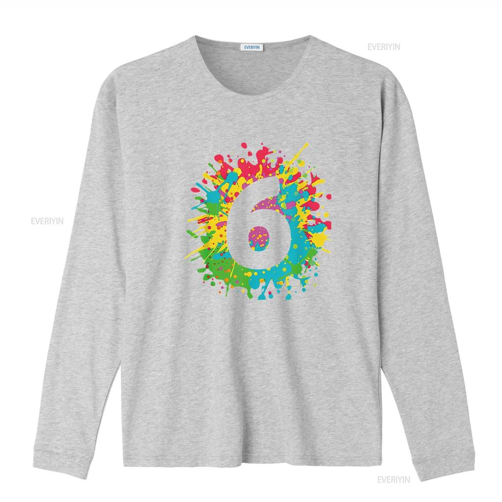 Womens 6Th Birthday T Shirt For Girls Boys 6 Paint Splashes Black 2XL Vintage Washed Graphic Comfortable Unisex Stretched