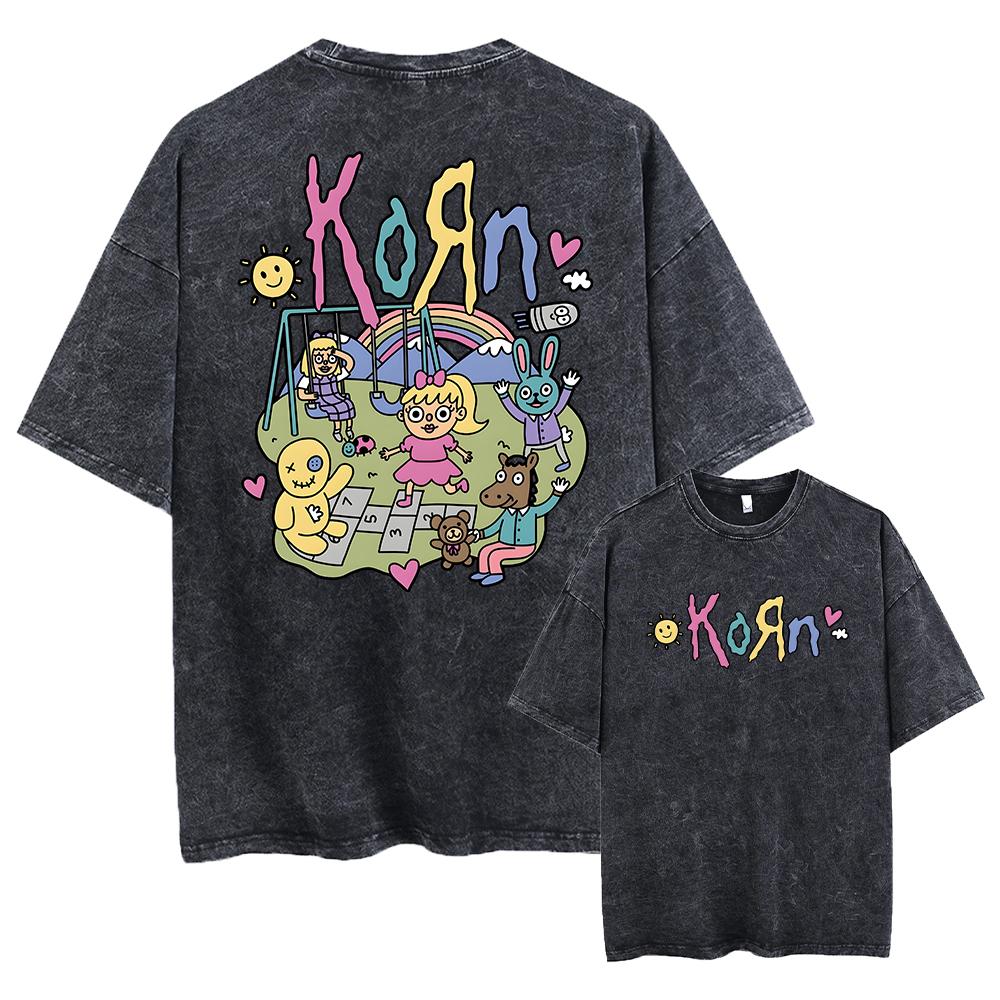 

Выстиранная винтажная рок-футболка Korn Falling Away From Me с принтом скелета, мужская модная готическая футболка, мужские футболки оверсайз 3XL