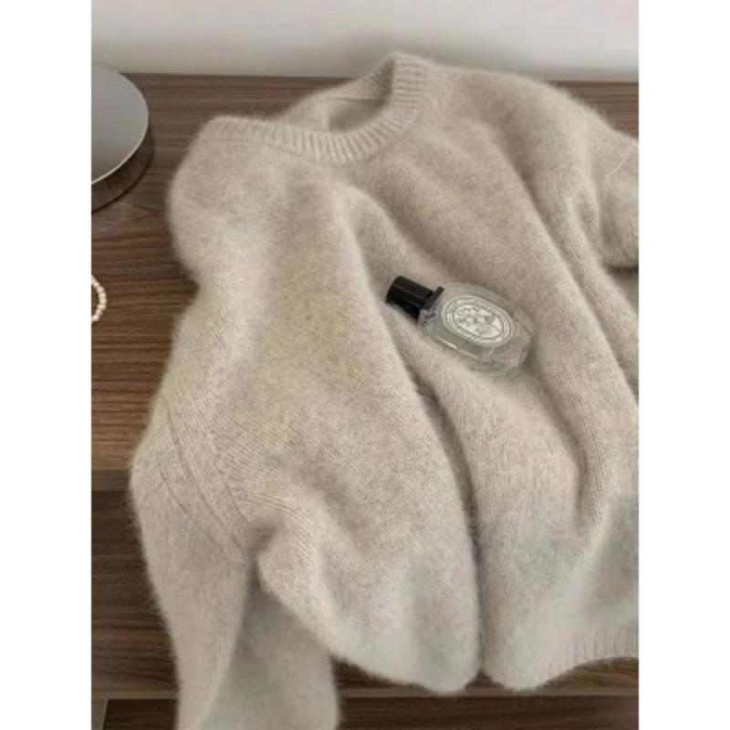 Raccoon Fleece Pullover Sweater Women's Autumn and Winter Loose Outer Wear Lazy Wind Soft Waxy Knitted Sweater with Bottom and Inner Top