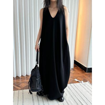 Louvre New French Literary Asymmetrical Arc U-Neck Slim Spring Dress for Women