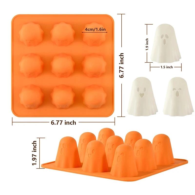 Halloween Lebensmittelgeeignete Silikon-Geisterform Einfaches Entformen Schokolade Eiswürfel Pudding Gummibärchen Süßigkeiten 3D Geisterform
