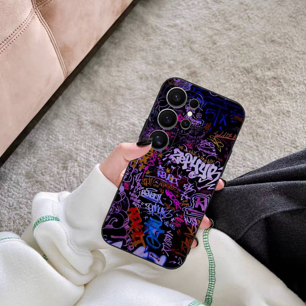 Cool Black Graffiti Phone Case For Samsung S 20 21 22 23 lite plus ultra Clear Mobile Cover Funda
