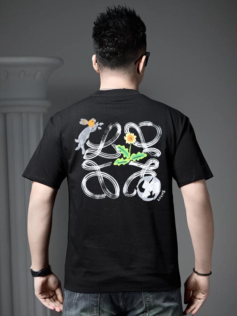 European and American Style Trendy Brand Cartoon Print Short-Sleeve T-Shirt for Men, 2026 Summer New Round Neck T-Shirt Half-Sleeve Top