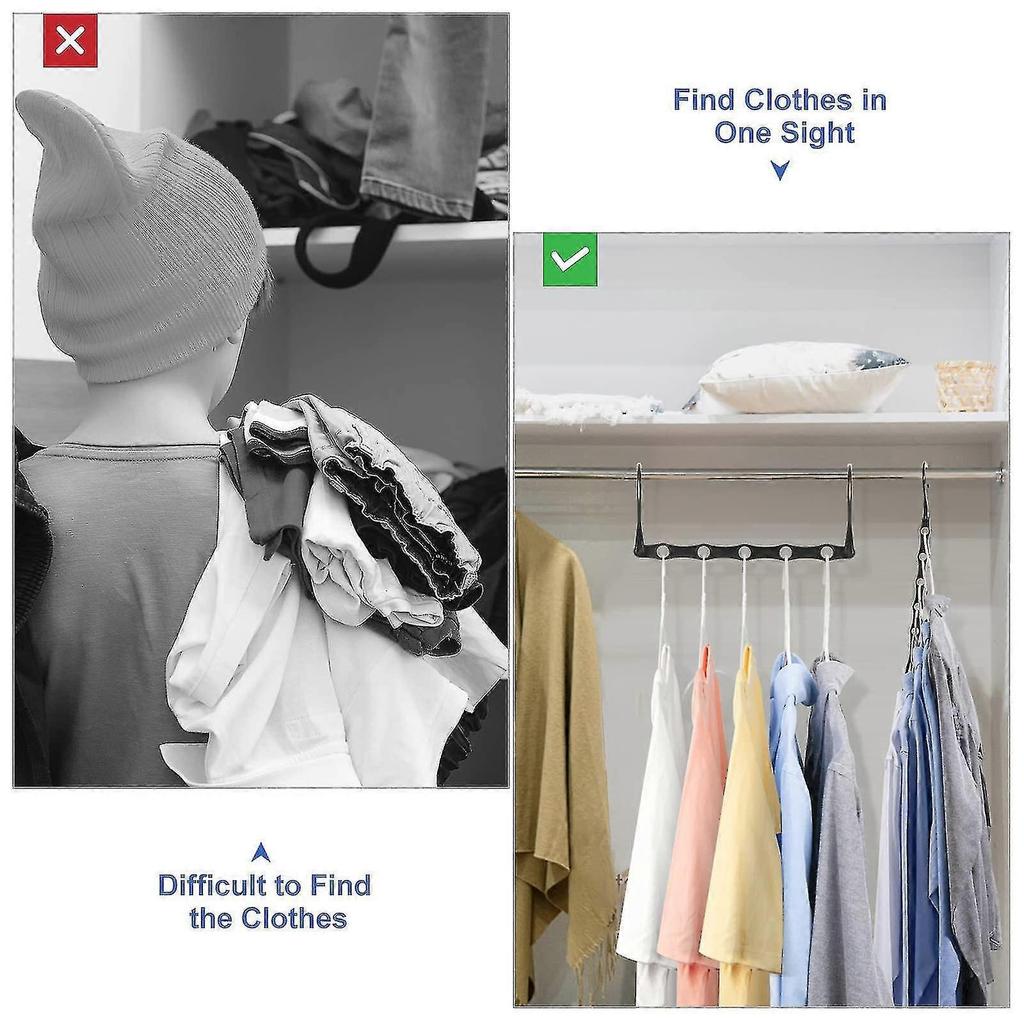 10 Pcs Magic Space Saving Hangers, 5 Holes Multi Hangers For Dorms Home Closet Organization