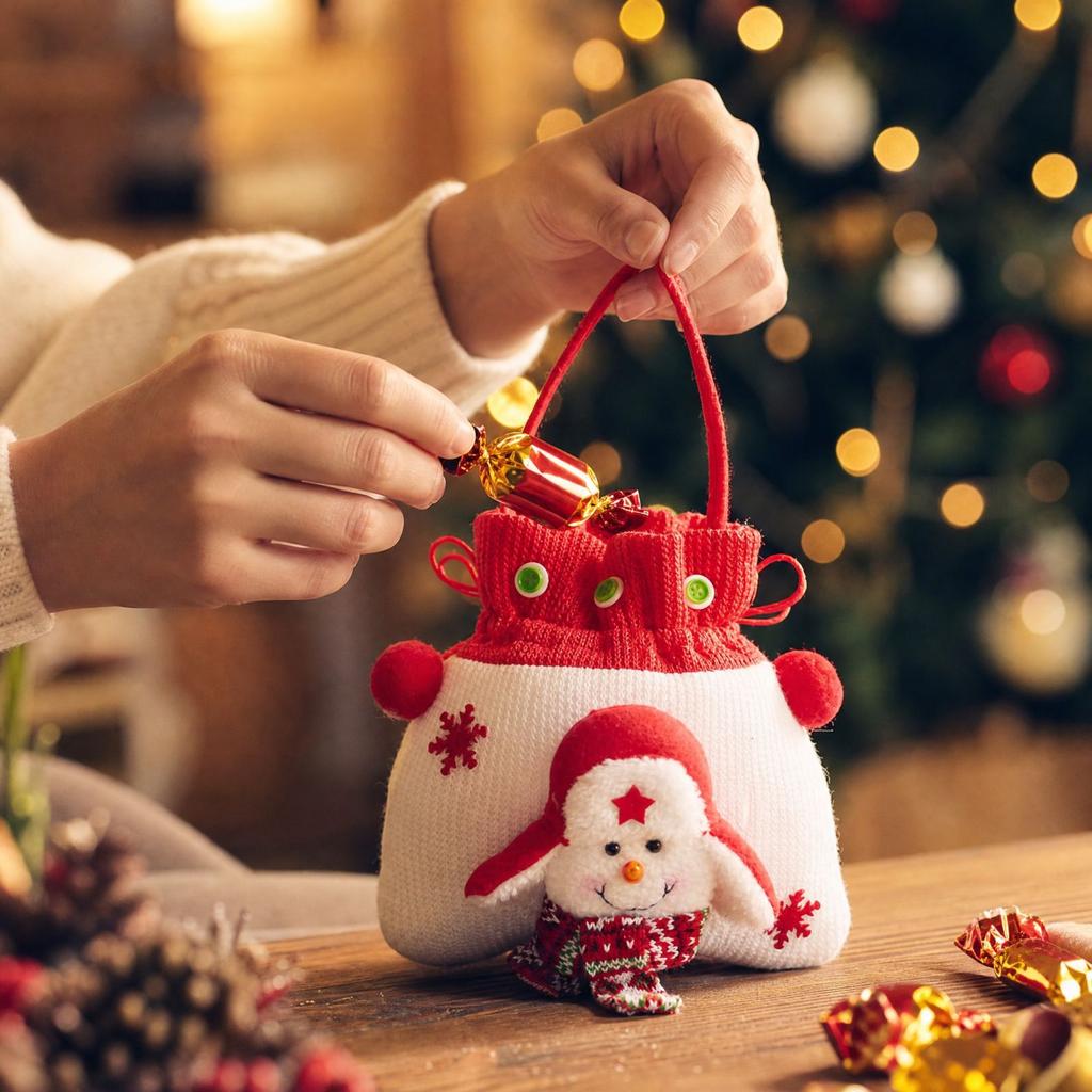 Christmas Goodie Bags for Kids, Small Candy Gift Bags with Handles and Button Closure for Christmas Eve Gifts