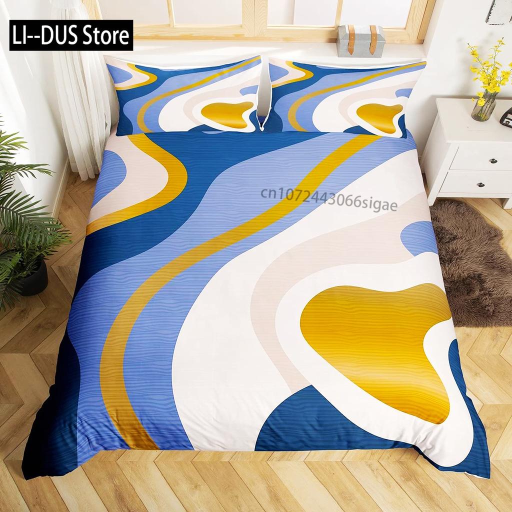 Abstract Sea Bed Set Marine Wave Duvet Cover Bedding Set Twin Comforter Cover Coastal Beach Theme Bed Cover 3pcs Orange Teal