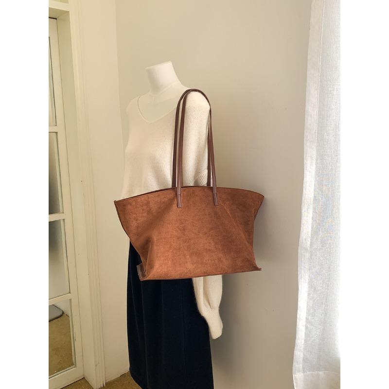New tote bag retro suede versatile shoulder bag large capacity women's simple soft leather commuter bag