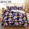 Soft Flamingo 3D Print Bedding Set Fresh Style Cartoon Animals Green Leaves Tropical Fruit Floral D