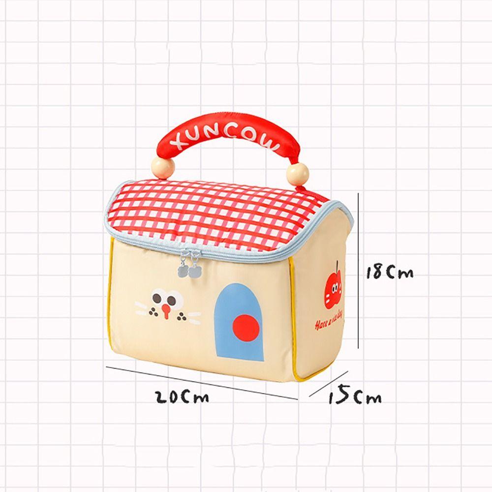 Cute Cartoon Cottage Makeup Bag Large Capacity Multifunctional Lunch Box Bag Insulated Fresh-Keeping Handbag