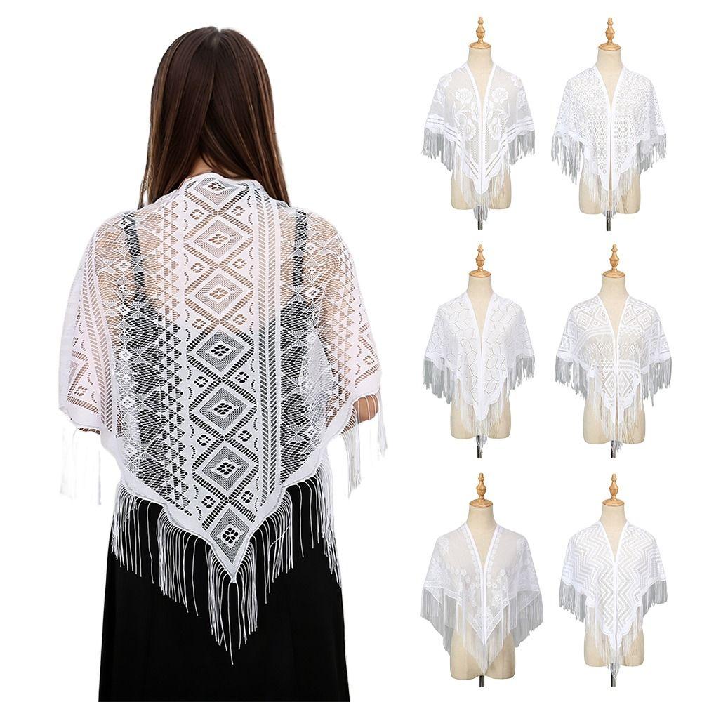 Hollow Women Shawl With Tassel Wedding Bridal Shawl Fashion Scarf Evening Prom Cape  for Party