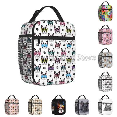 Τσάντα φαγητού με μόνωση για πρόσωπο κουταβιού γαλλικού μπουλντόγκ για δουλειά, σχολείο, πικνίκ, επαναχρησιμοποιήσιμη, φορητή, θερμική τσάντα ψυγείου, κουτί φαγητού για γυναίκες, παιδιά