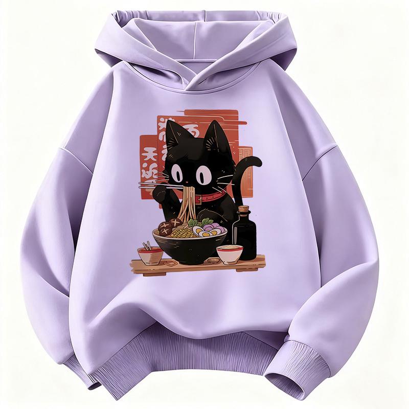 Sudadera con Capucha Vintage de Gato Ramen para Niños, Sudadera Linda de Manga para Niños y Niñas, Sudadera Casual de Otoño Invierno