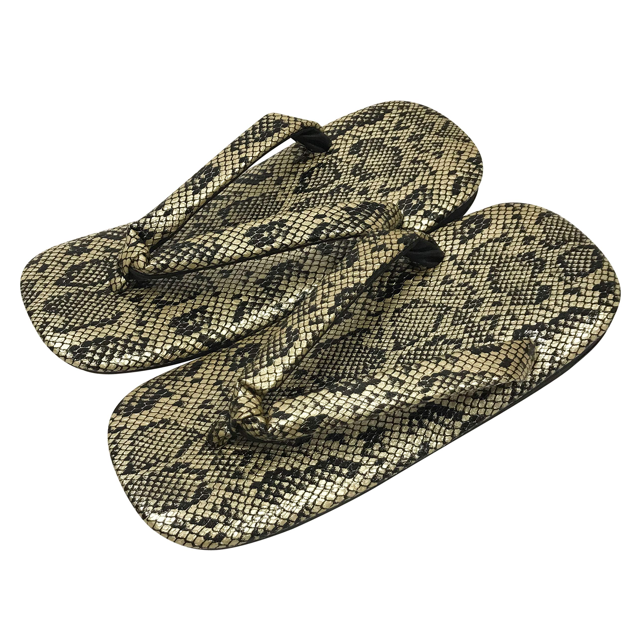 

Edoten Geta Made in Premium Cowhide Leather Gold Snake Size L Sandals, Japan, Sole, Pattern,
