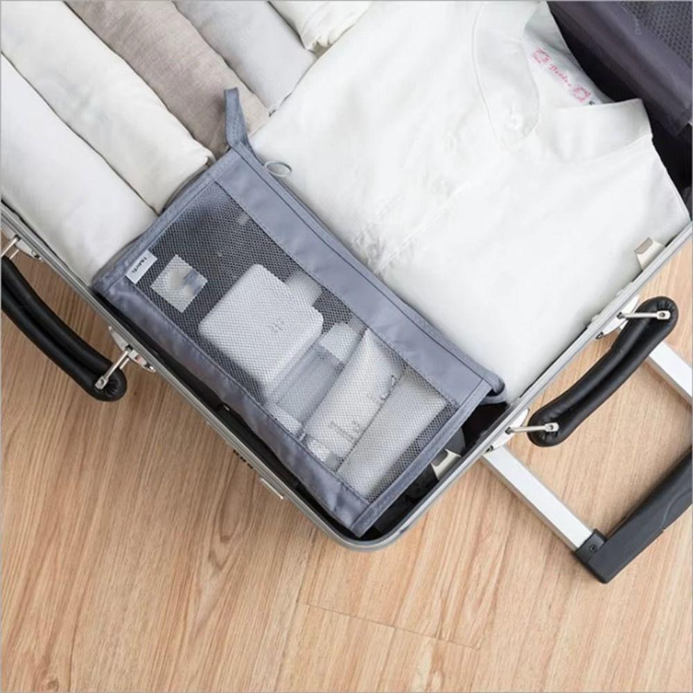Foldable Mesh Makeup Organizer Hanging Toiletry Bag Large Capacity Wash Bag  Brushes