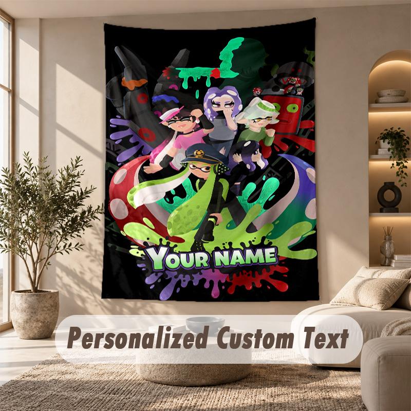 Splatoon Tapestry, Personalized Custom Text, Wall Hanging Tapestry For Living Room Home Wall Decor