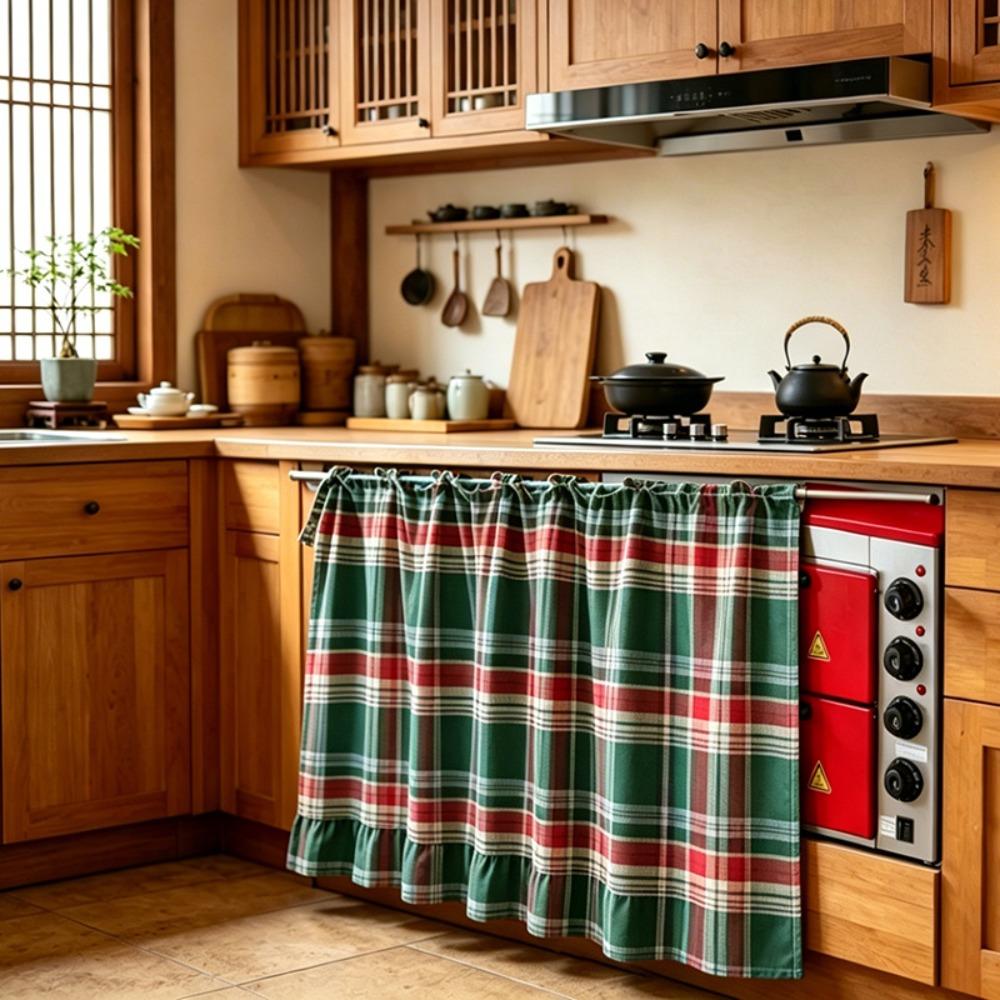 Cotton Kitchen Stove Cover Ruffled Edge Kitchen Cabinet Curtain Privacy Partition Curtain  Porch