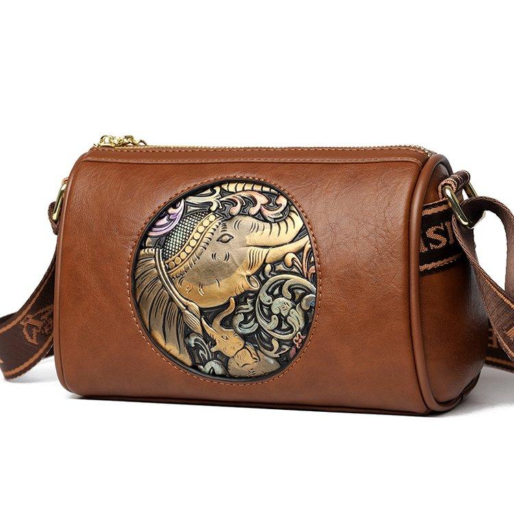 Damenhandtasche Damen 2024 neue literarische und nationale Stilmode geprägte Muttertasche Mode lässige Schulter Umhängetasche