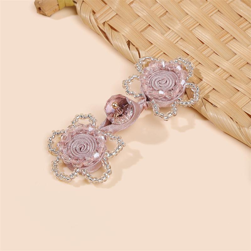 5pcs Glass Crystal Rose Handmade Frog Buttons, Luxury Decorative Buttons for Cheongsam Hanfu Formal Dress