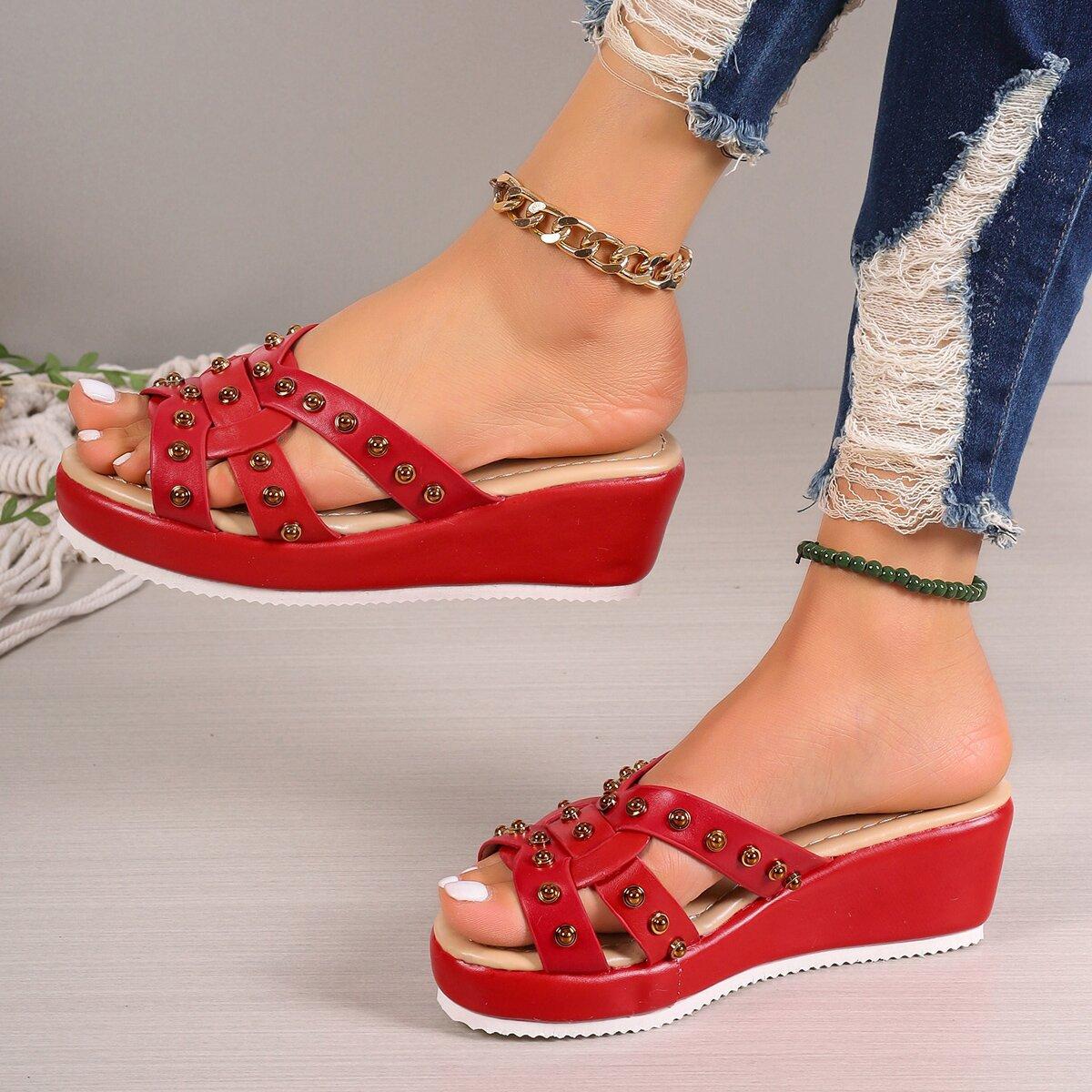 

Роскошные повседневные шлепанцы на наклонной подошве для женщин, новинка лета 2026, шлепанцы с дном в виде соснового пирога, с вырезами в форме рыбьего рта, для ношения на улице 36 красный