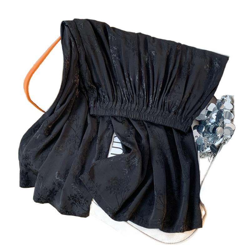 High-End Black Tencel Jacquard Wide-Leg Skirt Pants - Stylish & Versatile for Spring/Summer