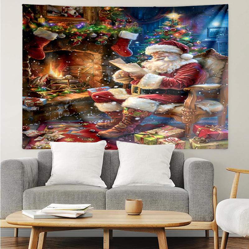 Christmas-Santa-Claus Print Tapestry, Backdrop, Easy Setup, Ideal for Bedroom, Office & Living Room, with Aesthetic Wall Hanging Decor.