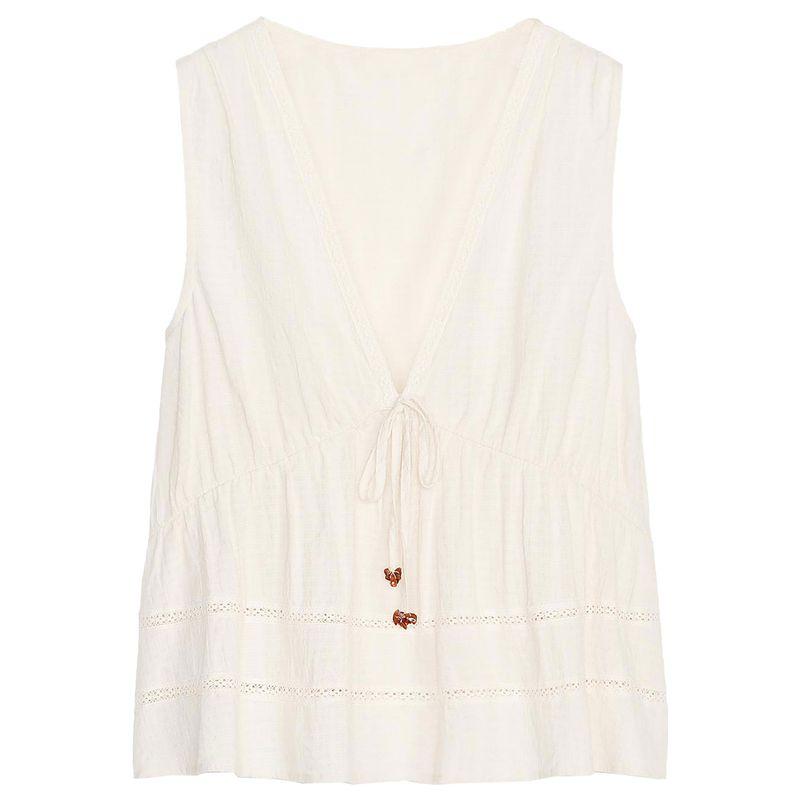 Zaprha 2025 Summer New Sweet Simple Comfortable V-neck Sleeveless Straight Lace Short Jacket 7200032