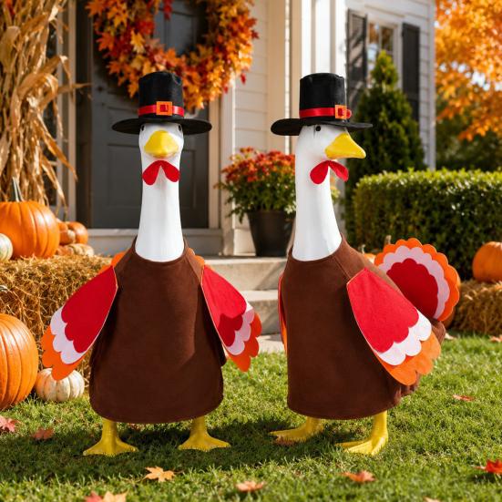 Custom Garden Goose Apparel 1 Set Turkey Outfit, Thanksgiving Porch Costume, Outfit with Top Fall Theme Display Hat And Wings for 23 Inch Statue, Lawn