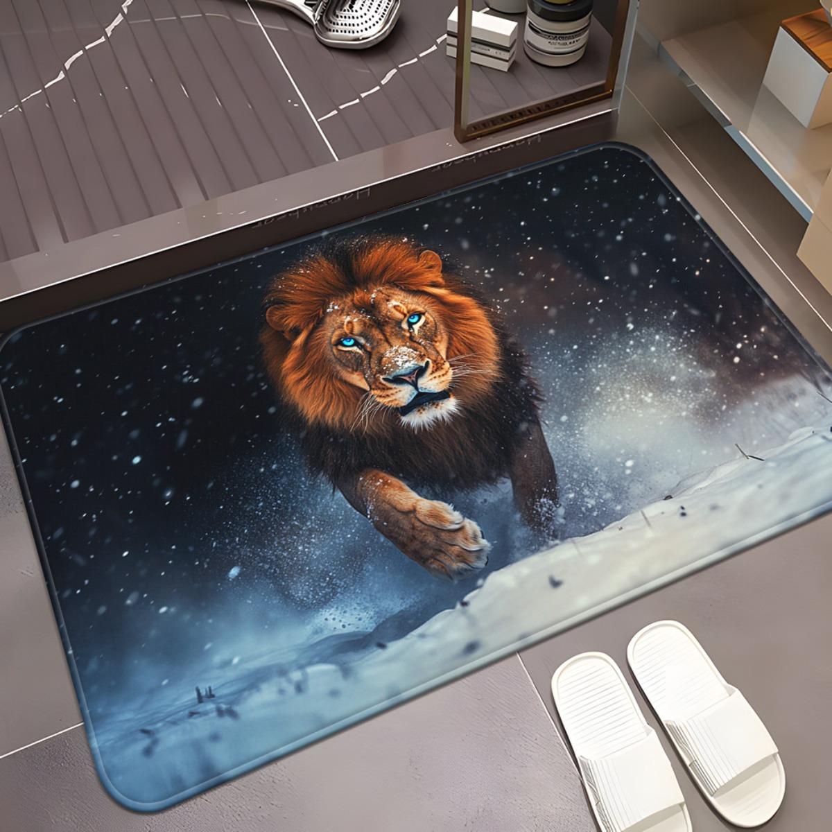 

1pc Lion Roaring in Snowy Landscape HD Printed Non-Slip Door Mat - Absorbent Machine Washable Polyester Mat for Indoor/Outdoor U 40x60cm