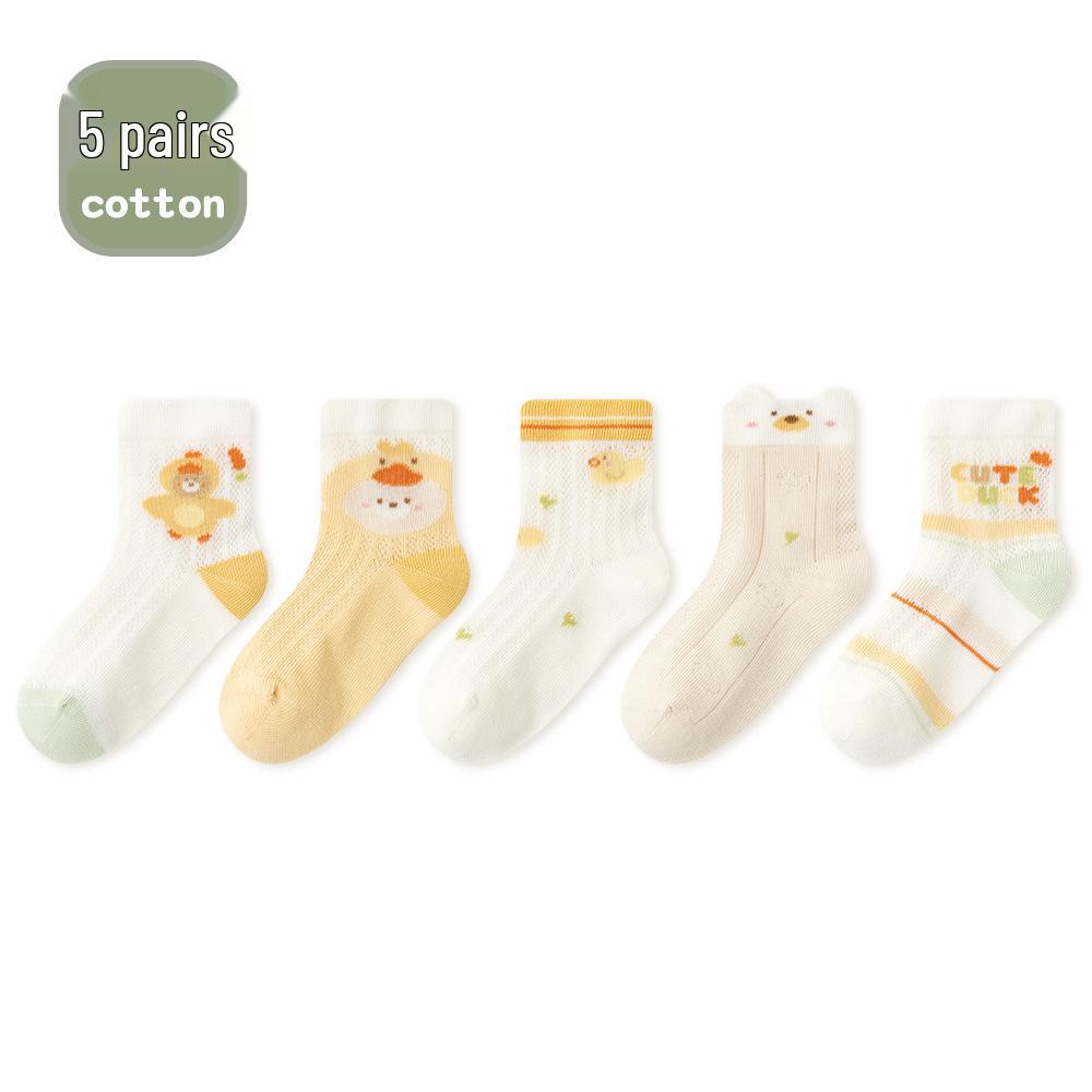 Spring/Summer Cartoon Mesh Pink Baby Socks - Antibacterial, Seamless, Breathable, Thin, Non-Constricting Cotton for Girls