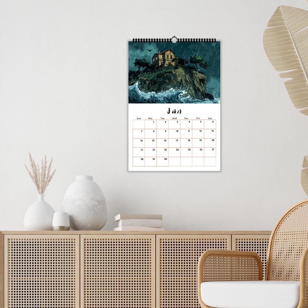 1 Stück 2026 Heilende Landschaft Wandkalender - Cartoon-Thema, 12 verschiedene Designs, geeignet als Geschenke für Weihnachten, Geburtstage