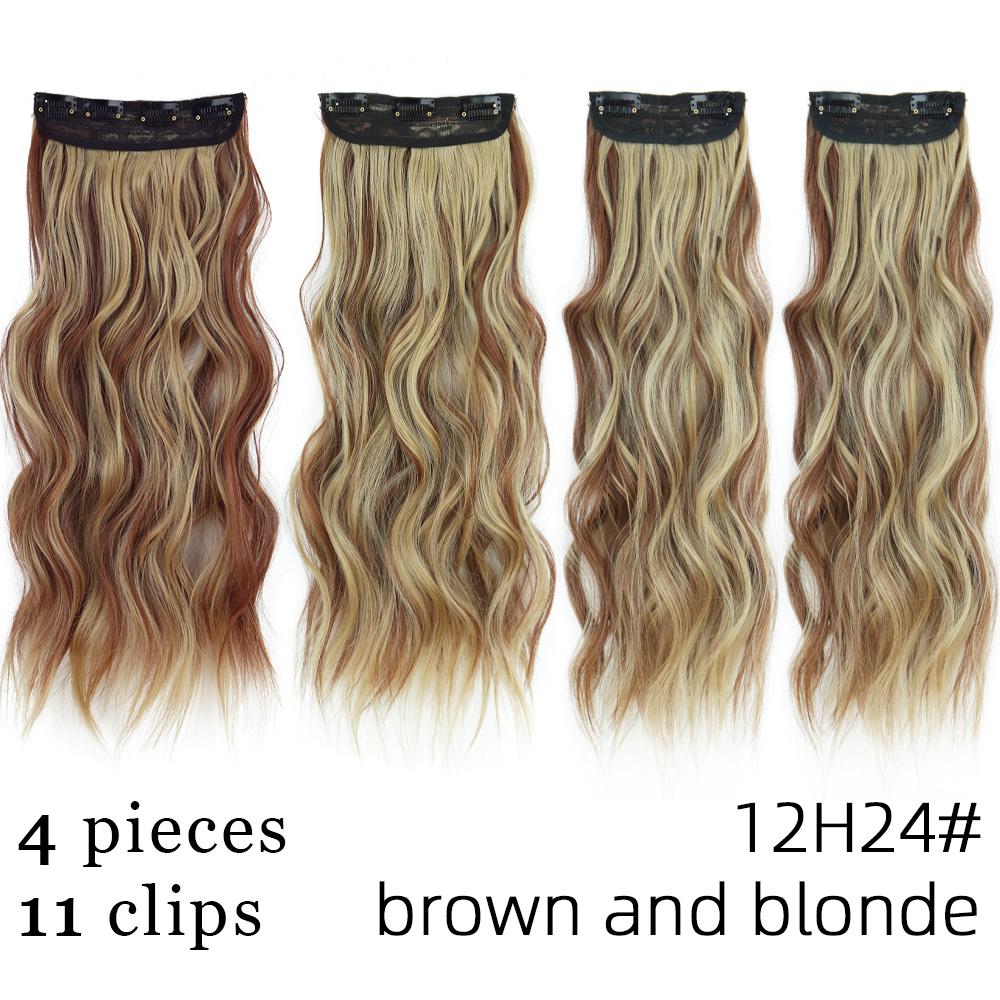 Light Blonde Long Wavy Clip On Hair Extension Synthetic Fiber Natural Wavy 4 Pieces Daily Wear Invisible Hairpiece KTB